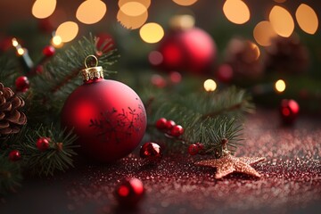 Christmas Season Background with Bauble and Pine Tree