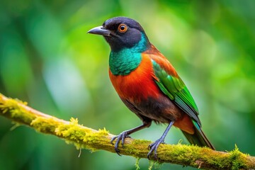 Fototapeta premium Breathtaking portrait of the Rufous-backed Negrito in its habitat highlights the stunning colors and intricate details, offering a glimpse into natureâ€™s beauty and wildlife splendor.