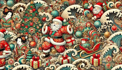 サンタクロースと和の大理石グラフィック