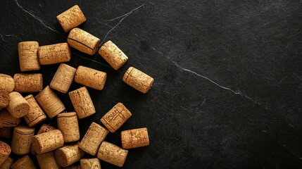 Celebratory Toasts: Exquisite Wine and Champagne Corks on a Luxurious Black Background. Perfect Liba