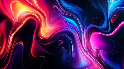 Obraz premium Artistic abstract patterns of swirling neon colors on a black background, dynamic lighting