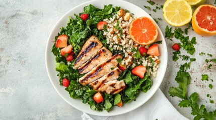 Balanced Meal with Fresh Ingredients and Grilled Chicken