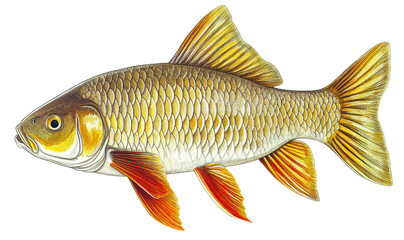 Fototapeta premium Golden grass carp with vivid fins, transparent background