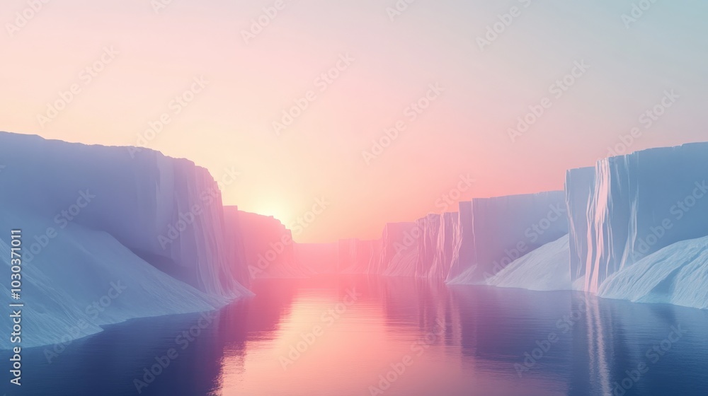 Aufkleber futuristic 3d render of a tranquil landscape with cliffs and water, set in a minimal abstract enviro