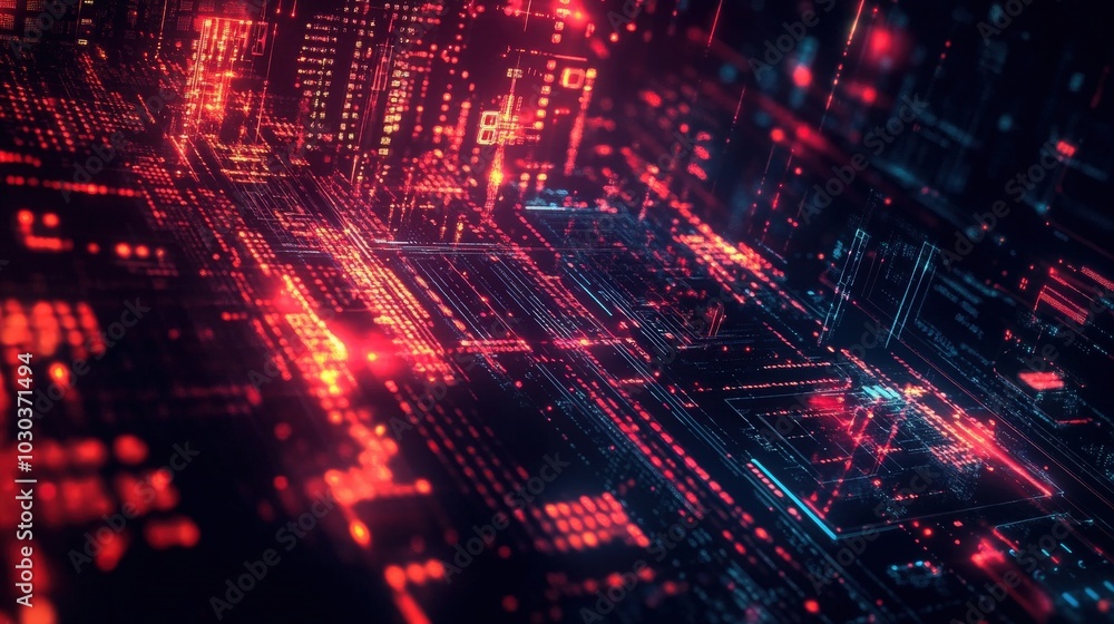 Poster futuristic abstract shapes illuminated by glowing technology patterns, perfect for high-tech and dig