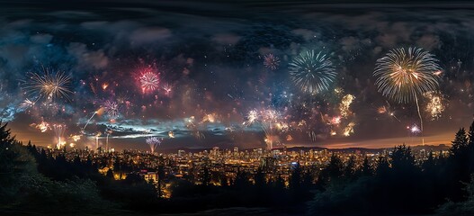 Diwali  night sky above the city with colorful fireworks