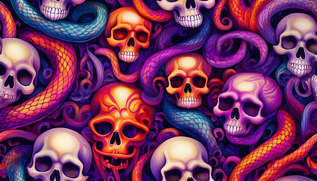 skull, skulls, faces, face, mask, halloween, pattern, colorful, seamless, texture, background, wallpaper, art, design, card, gift, horror, carnival, monster, costume, head, devil, black, 3d, ad, new
