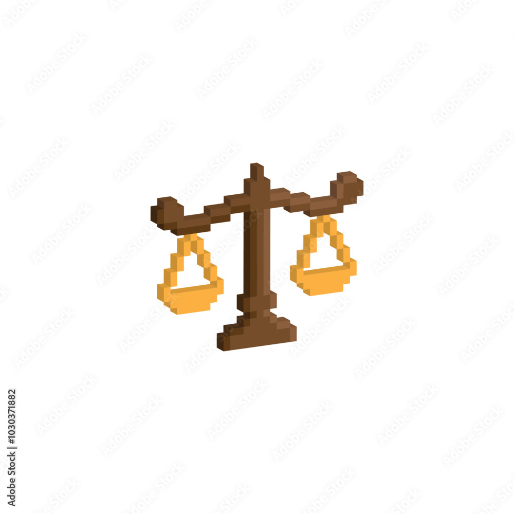Poster isometric 3d  pixel Scale icon. Vector pixel art Scale 8 bit logo for game