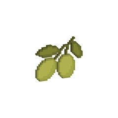isometric 3d pixel olive icon. Vector pixel art olive 8 bit logo for game 