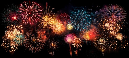 Fototapeta premium Diwali night sky above the city with colorful fireworks