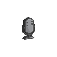 isometric 3d  pixel Podcast icon. Vector pixel art microphone 8 bit logo for game