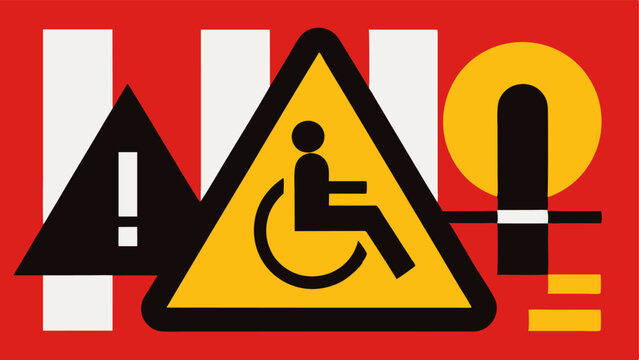 Warning Signage A depiction of clearly marked signs for accessible entrances and facilities using universally recognized symbols and highcontrast colors to aid visibility.