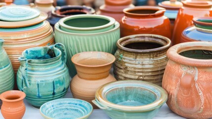 Collection of Ceramic Pots and Bowls in Various Colors and Designs