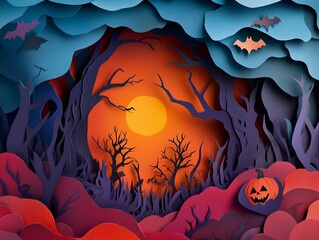 Halloween Poster Banner Cover Paper Artwork Background for Greeting or Social media Post. Neo Art Cards