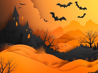 Halloween Poster Banner Cover Paper Artwork Background for Greeting or Social media Post. Neo Art Cards
