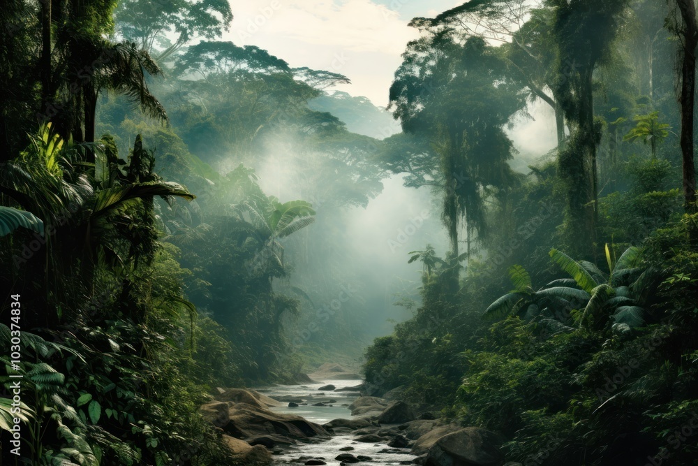 Poster Amazon rainforest vegetation landscape outdoors.