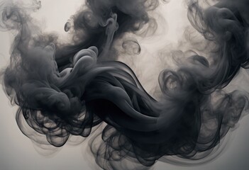 Fototapeta premium Dark smoke on a light background. Puffs of smoke, air, abstraction. Beautiful waves, fire, heat