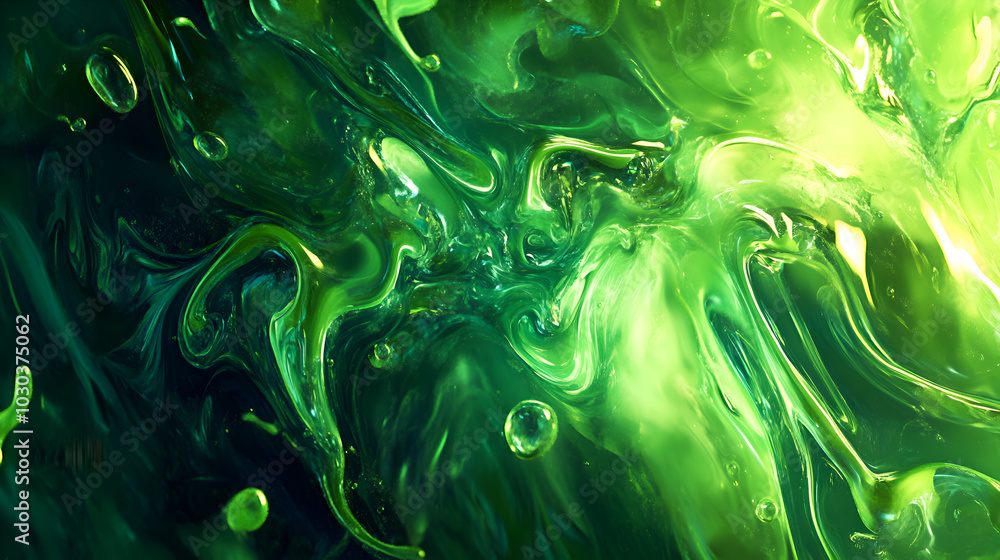 Aufkleber abstract fluid art with vibrant green swirling patterns, creating a dynamic, organic composition. pe