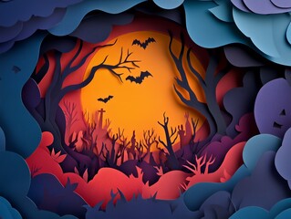 Halloween Poster Banner Cover Paper Artwork Background for Greeting or Social media Post. Neo Art Cards