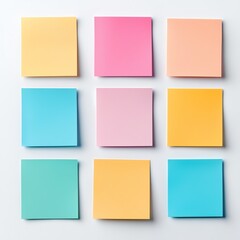 Colorful sticky notes arranged in a grid on a white background.