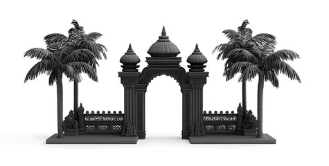 Obraz premium 3D realistic model of an Indian temple gate with palm trees