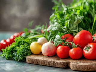 Vibrant arrangement of fresh vegetables on a textured surface for a colorful culinary backdrop