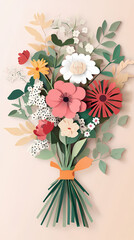 Obraz premium Hand drawn bouquet with flowers 3d vector papercut