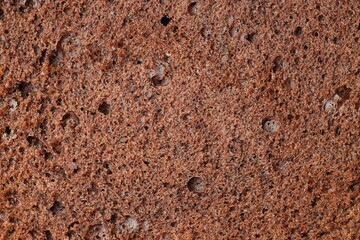 Tasty chocolate sponge cake as background, closeup