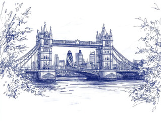 Obraz premium Hand-drawn sketch of London along the Thames River