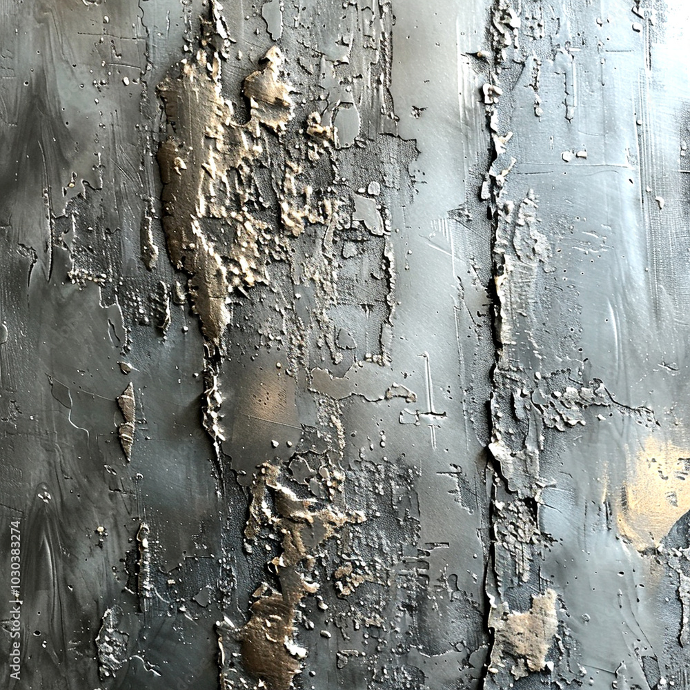Poster textured layers of metallic tones create an abstract work of art on a weathered surface