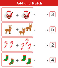 Christmas activity sheet. Counting educational children game. Math kids activity sheet. How many counting game with cute christmas illustration.