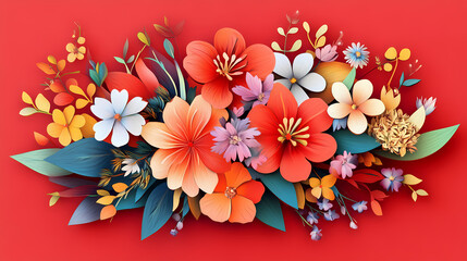 Obraz premium Hand drawn bouquet with flowers 3d vector papercut