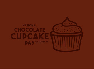 National Chocolate Cupcake Day. October 18. Cupcake line icon.