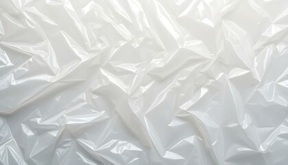 Close-Up of Wrinkled Plastic Wrap Texture on Soft, Neutral Background