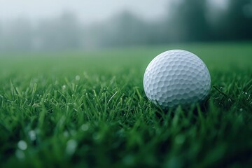 Fototapeta premium Close-Up of a Golf Ball on Lush Green Grass