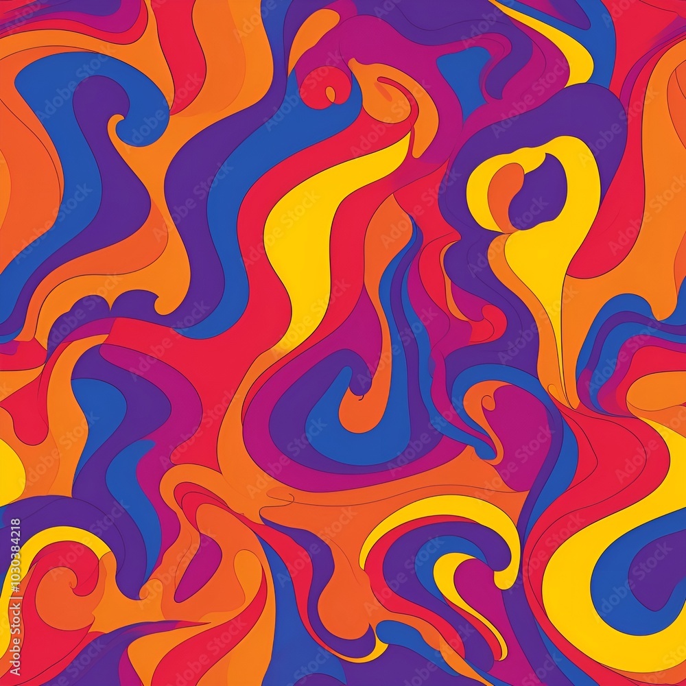 Aufkleber seamless colorful abstract pattern with vibrant swirls for textile and wallpaper design
