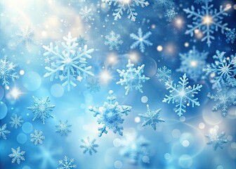Experience a tranquil winter scene filled with floating snowflakes against a calming blue background, perfect for enhancing seasonal designs and thematic creations.