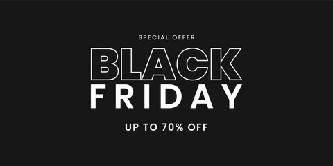 Black friday typography banner design. Black friday sale text isolated on black background. Vector illustration