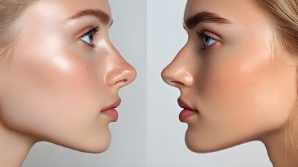 Before-and-after rhinoplasty infographic, demonstrating cosmetic enhancements for nose shape and functional improvements, such as better breathing and corrected deviations
