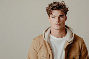 Fototapeta premium Handsome Young Man with Stylish Hair and Casual Attire
