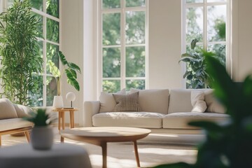 Fototapeta premium Bright and Cozy Living Room with Greenery