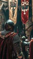 Naklejka premium Knight Swearing an Oath of Loyalty in a Medieval Setting