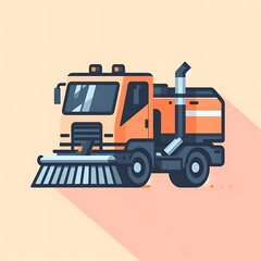Fototapeta premium Road sweeper cleaner truck, flat illustration, construction and mega project development machines and drives