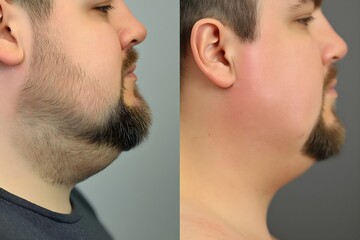 Obraz premium Male facial hair removal. Beard shaving and skin care comparison