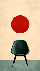 poster green chair and red moon