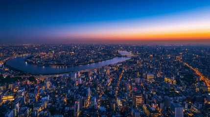 空から見た都市の夜景