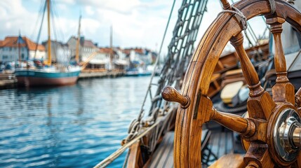 Close-up of Ship's Wheel at the Dock