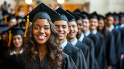 Smiling group of diverse young graduates.