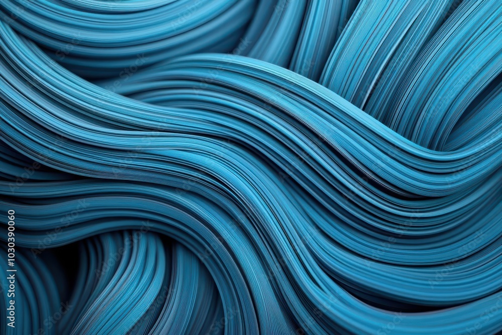 Poster a textured close-up of flowing blue lines, showcasing smooth curves and a blend of vibrant shades, c