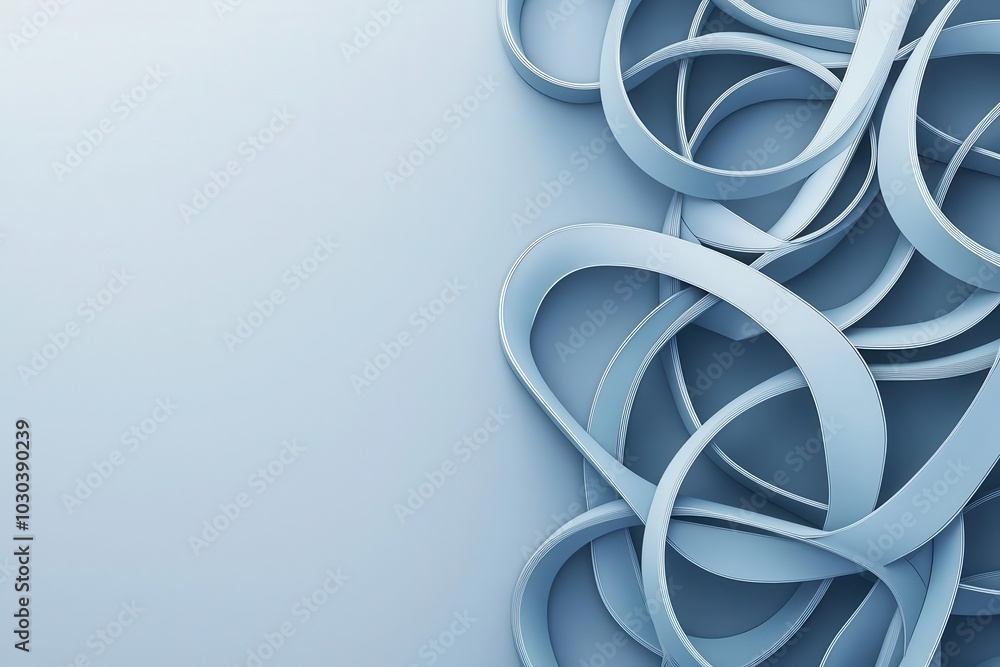 Poster a close-up view of intertwined blue loops on a soft gradient background, creating a modern and abstr
